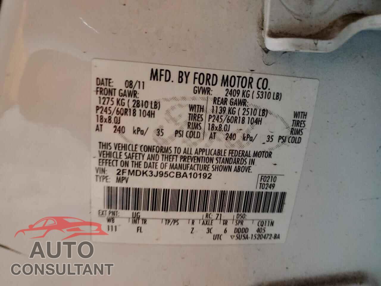 FORD EDGE 2012 - 2FMDK3J95CBA10192