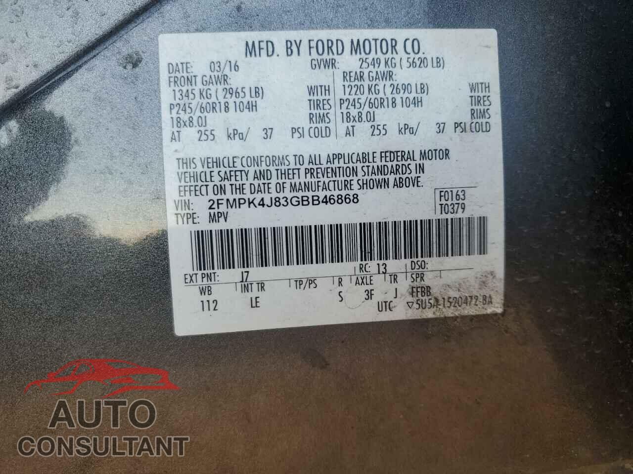 FORD EDGE 2016 - 2FMPK4J83GBB46868