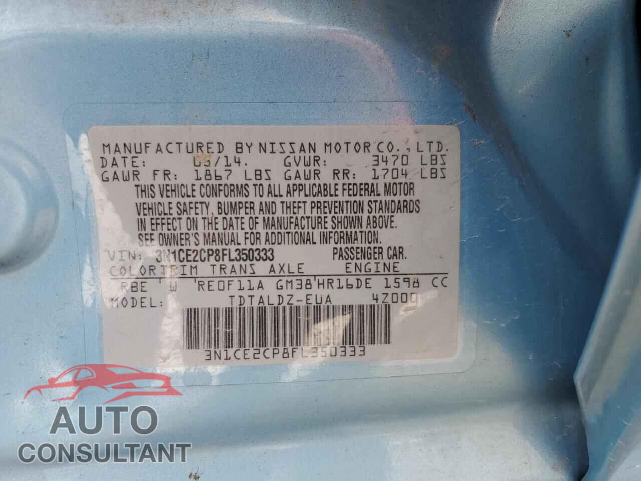 NISSAN VERSA 2015 - 3N1CE2CP8FL350333