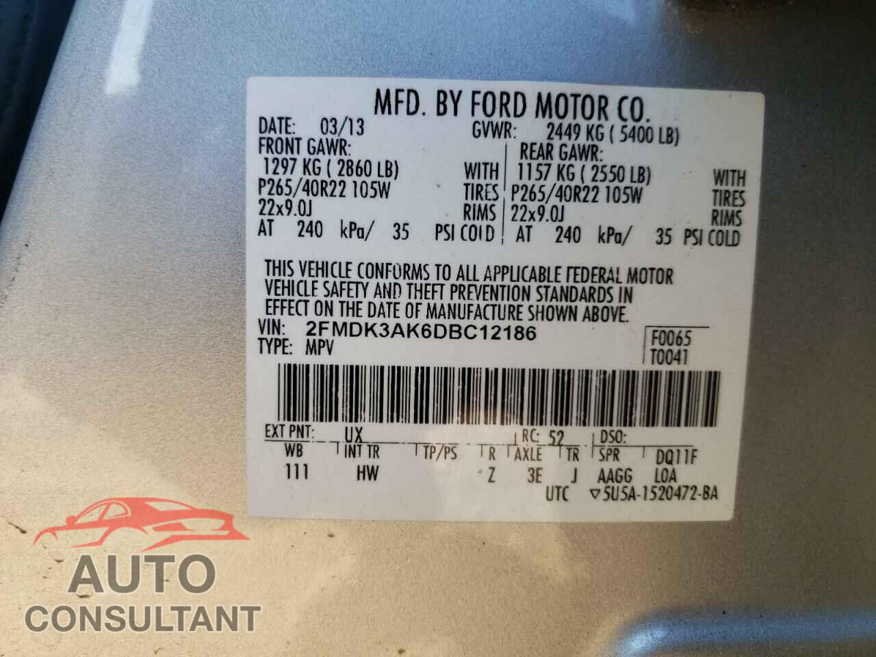 FORD EDGE 2013 - 2FMDK3AK6DBC12186