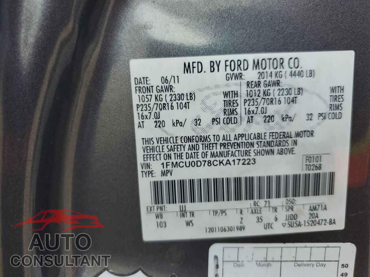 FORD ESCAPE 2012 - 1FMCU0D78CKA17223
