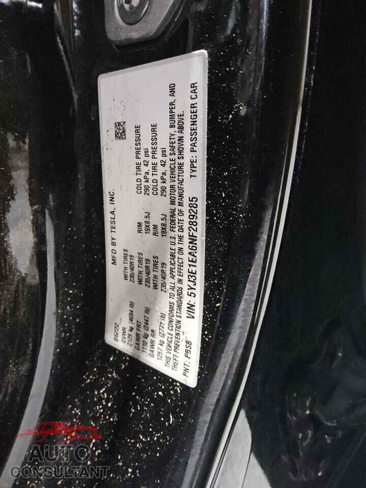 TESLA MODEL 3 2022 - 5YJ3E1EA6NF289285