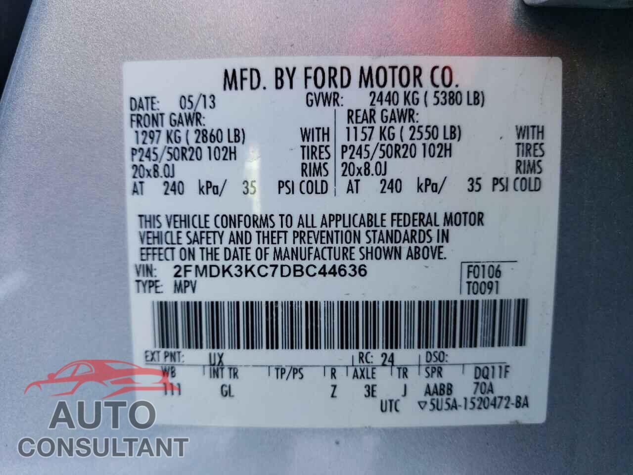 FORD EDGE 2013 - 2FMDK3KC7DBC44636