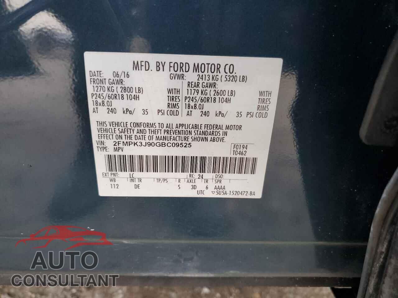 FORD EDGE 2016 - 2FMPK3J90GBC09525