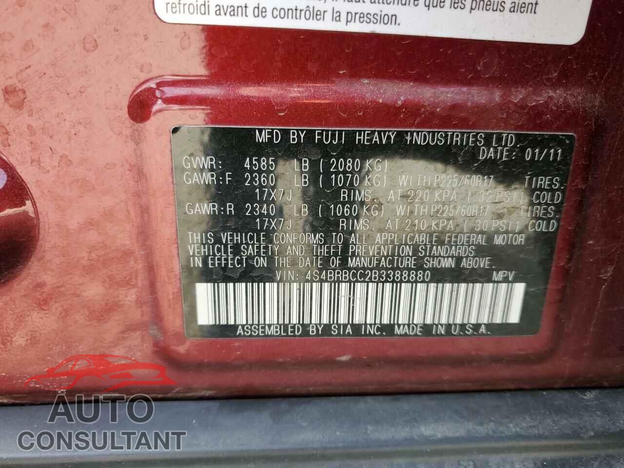 SUBARU OUTBACK 2011 - 4S4BRBCC2B3388880