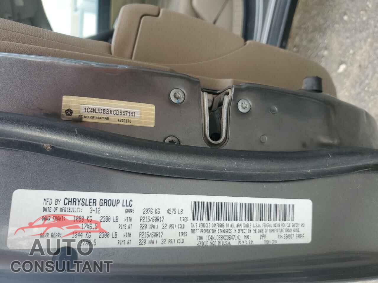 JEEP COMPASS 2012 - 1C4NJDBBXCD647141