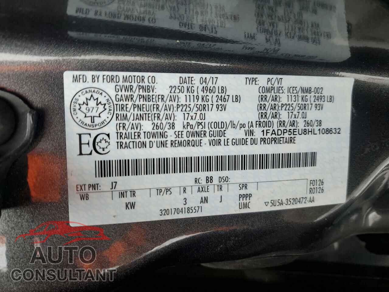 FORD CMAX 2017 - 1FADP5EU8HL108632