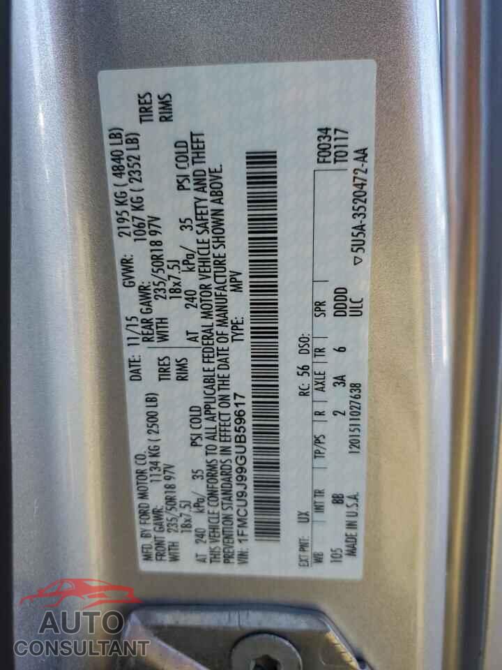 FORD ESCAPE 2016 - 1FMCU9J99GUB59617