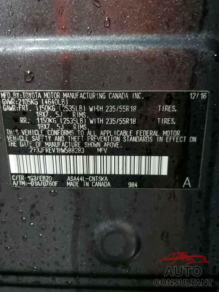 TOYOTA RAV4 2017 - 2T3JFREV1HW588283