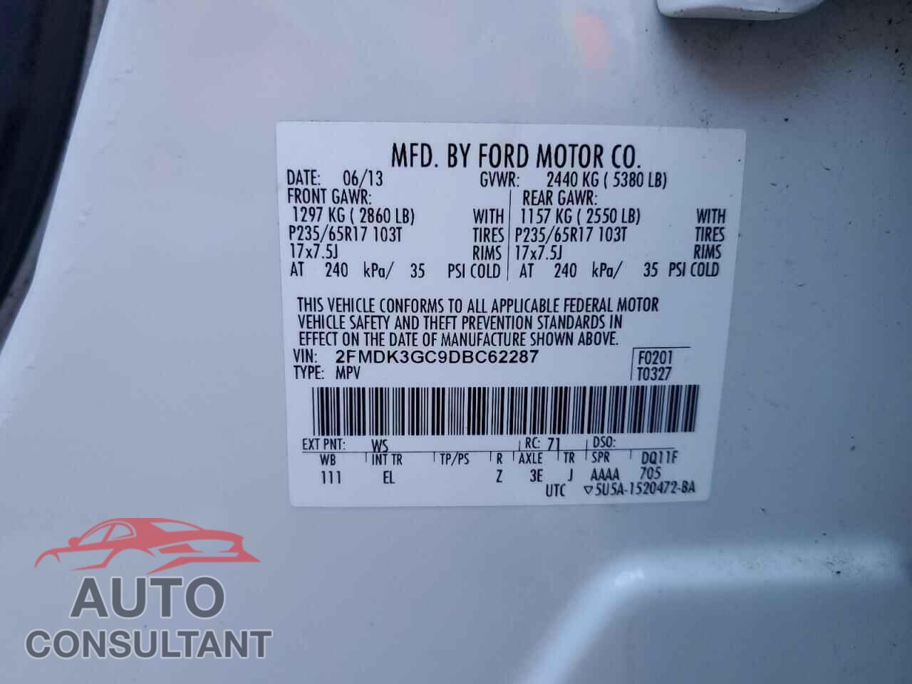 FORD EDGE 2013 - 2FMDK3GC9DBC62287