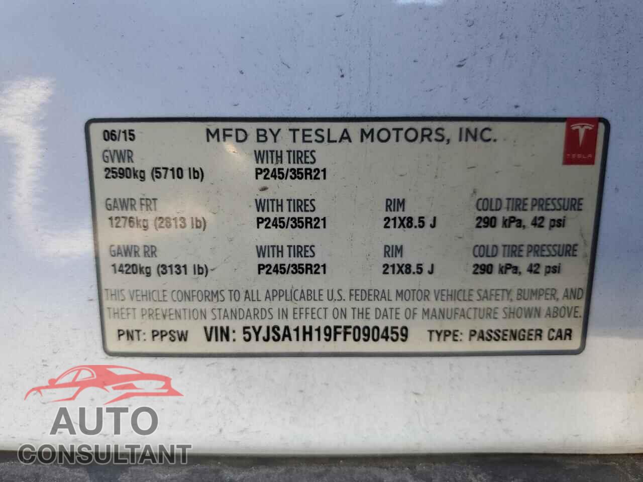 TESLA MODEL S 2015 - 5YJSA1H19FF090459