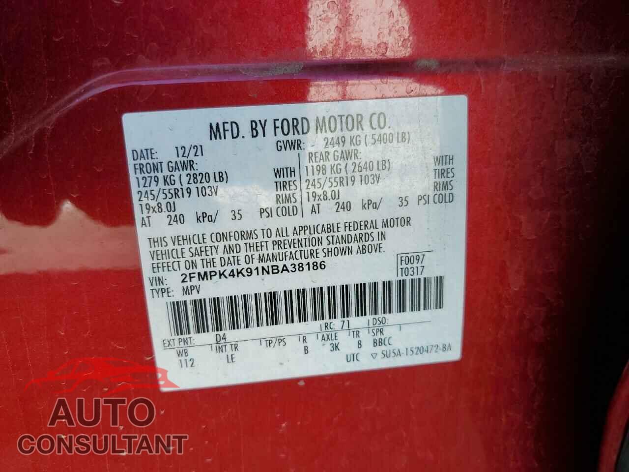 FORD EDGE 2022 - 2FMPK4K91NBA38186