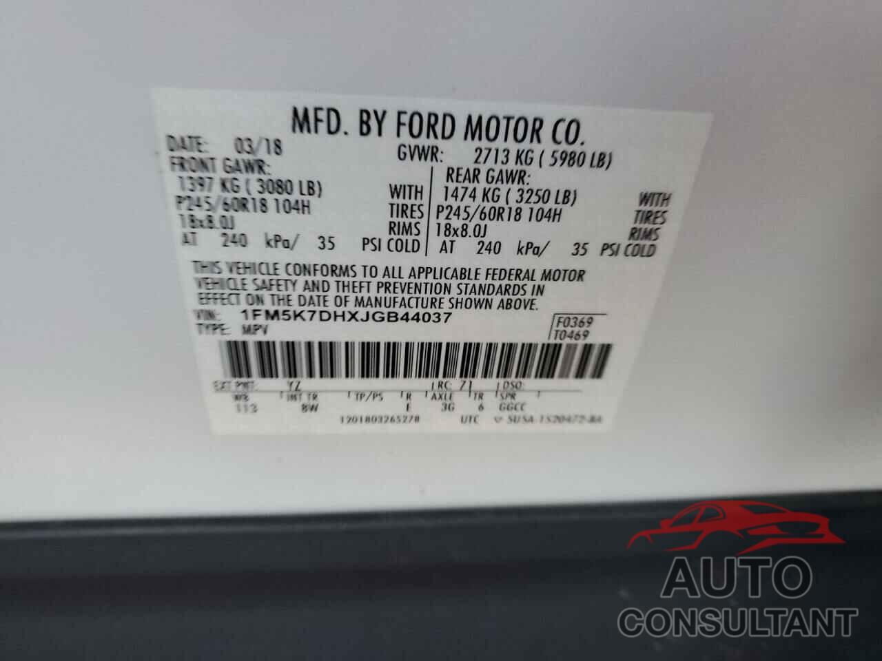 FORD EXPLORER 2018 - 1FM5K7DHXJGB44037