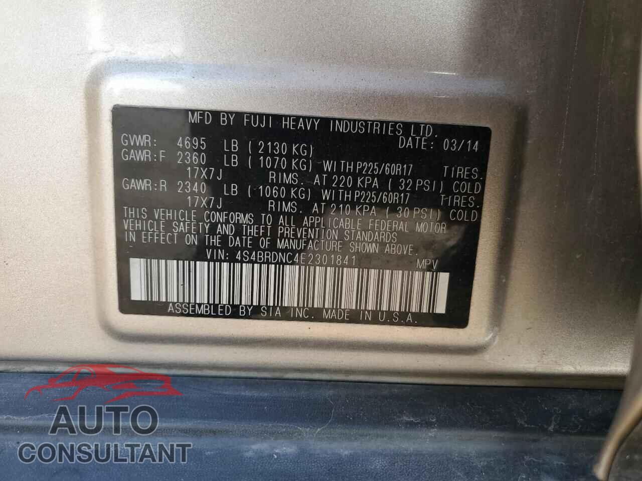 SUBARU OUTBACK 2014 - 4S4BRDNC4E2301841