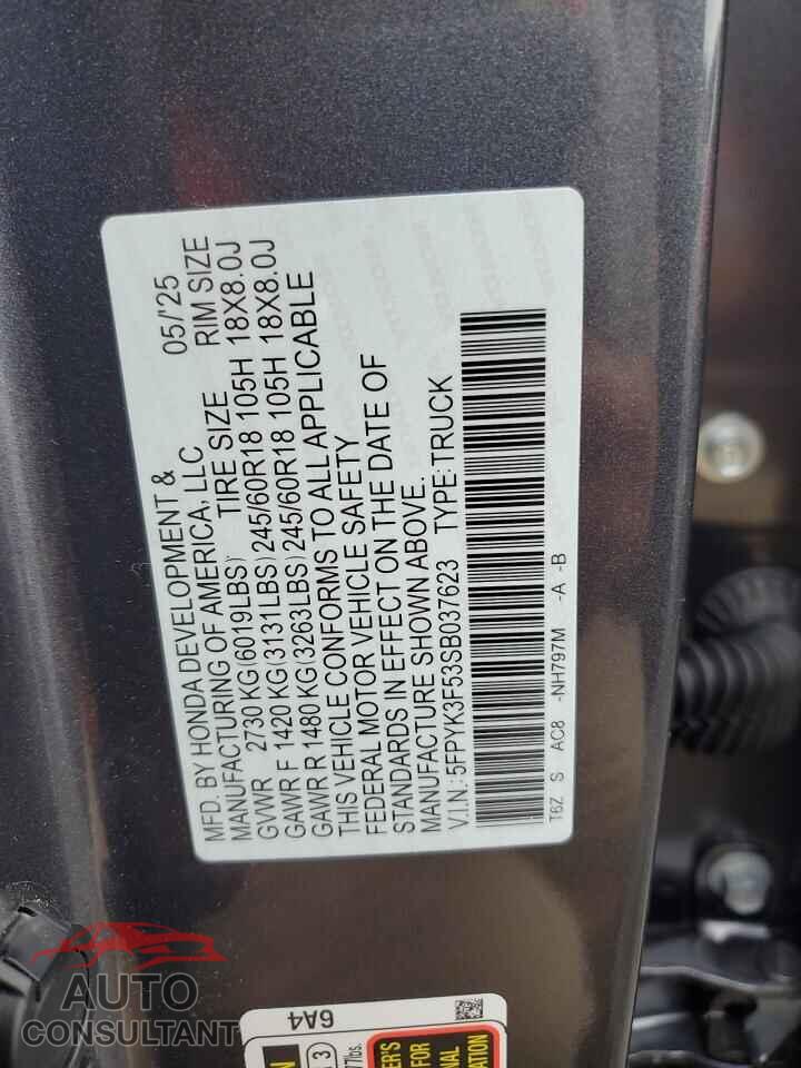 HONDA RIDGELINE 2025 - 5FPYK3F53SB037623