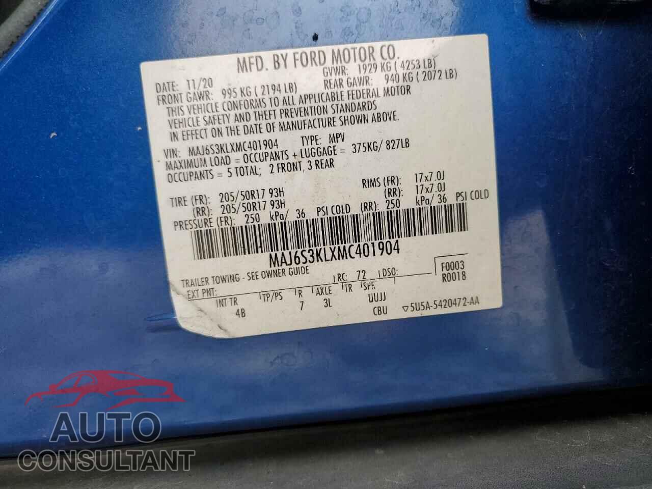 FORD ECOSPORT 2021 - MAJ6S3KLXMC401904