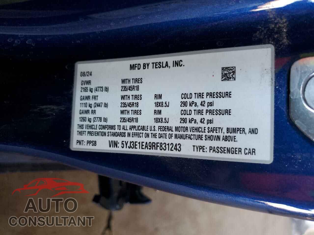TESLA MODEL 3 2024 - 5YJ3E1EA9RF831243