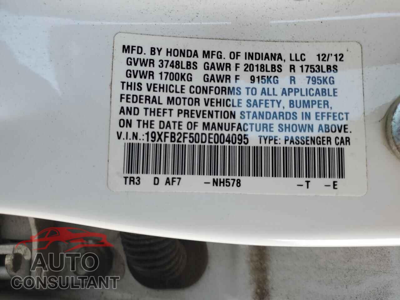 HONDA CIVIC 2013 - 19XFB2F50DE004095