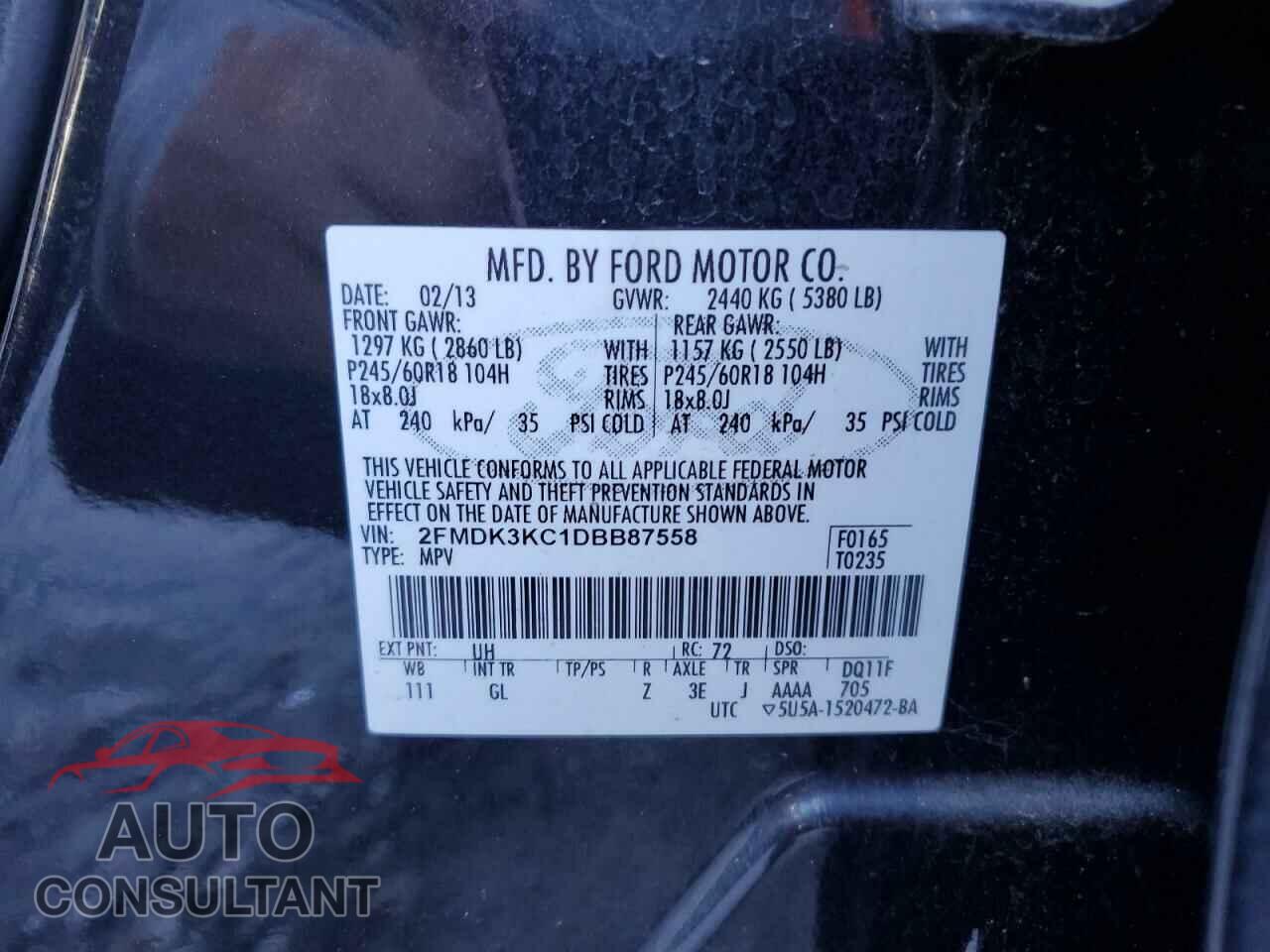 FORD EDGE 2013 - 2FMDK3KC1DBB87558