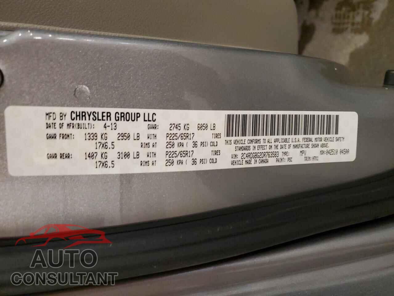 DODGE CARAVAN 2013 - 2C4RDGBG2DR763583