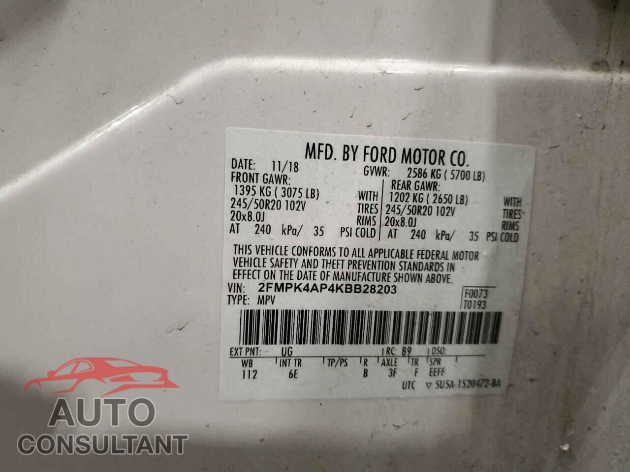 FORD EDGE 2019 - 2FMPK4AP4KBB28203
