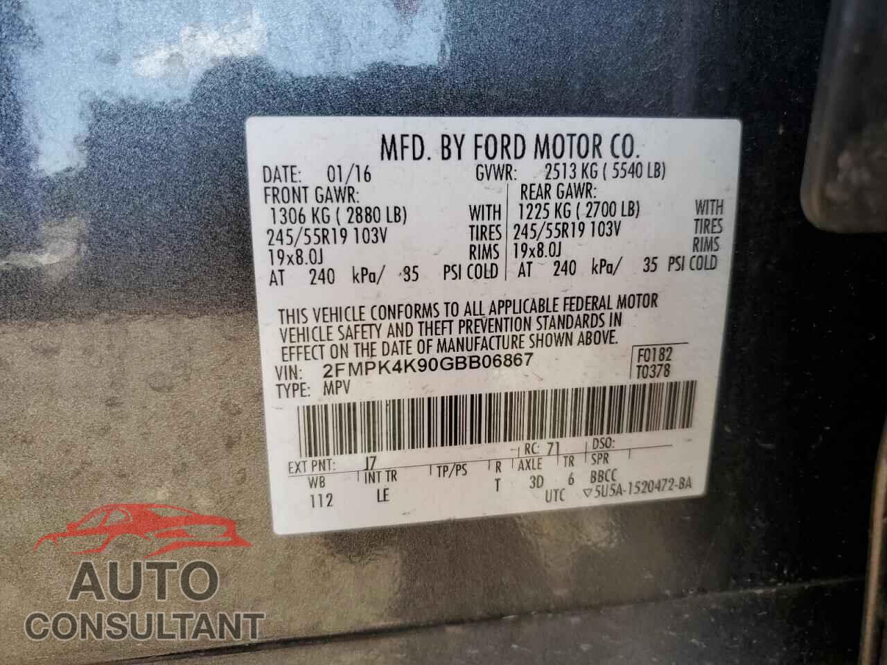 FORD EDGE 2016 - 2FMPK4K90GBB06867