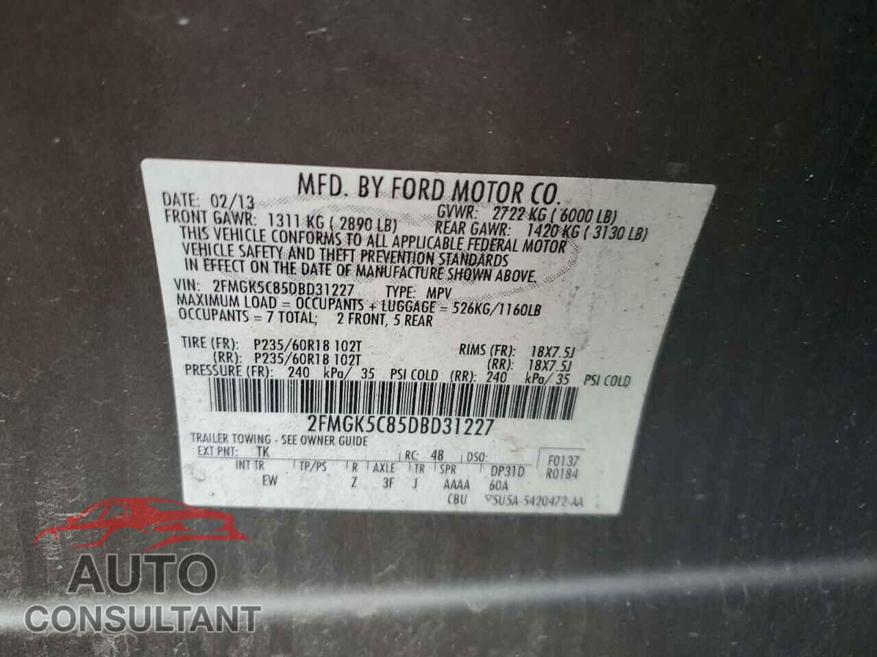FORD FLEX 2013 - 2FMGK5C85DBD31227