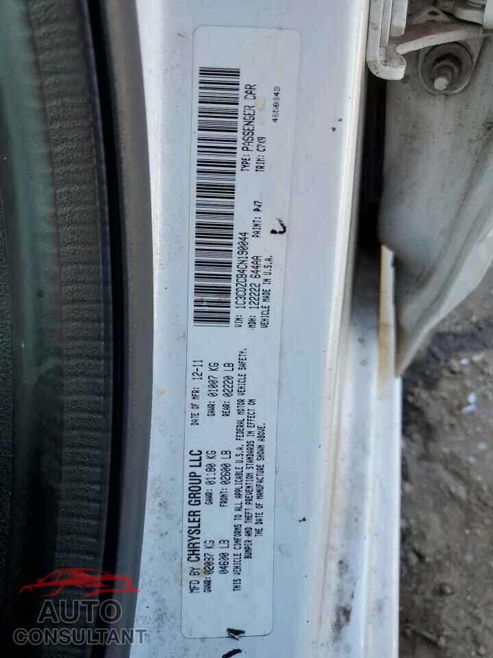 DODGE AVENGER 2012 - 1C3CDZCB4CN190044