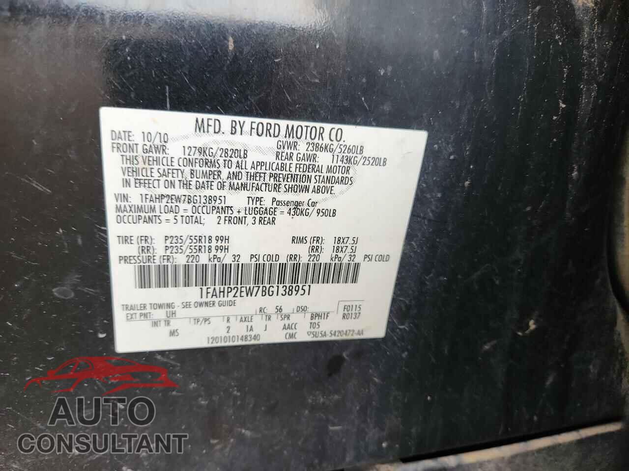 FORD TAURUS 2011 - 1FAHP2EW7BG138951