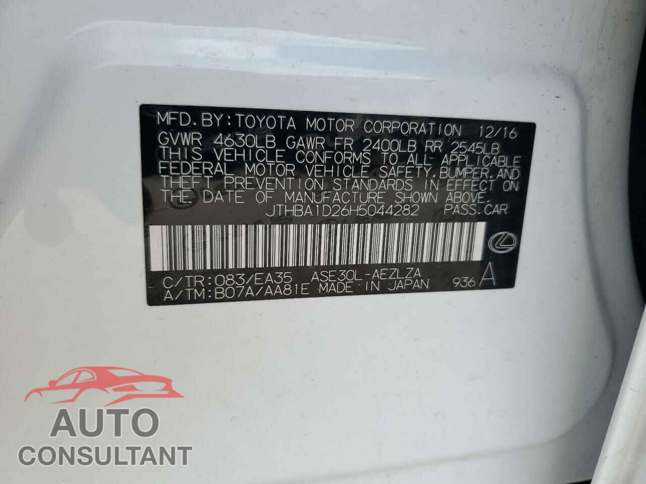 LEXUS IS 2017 - JTHBA1D26H5044282