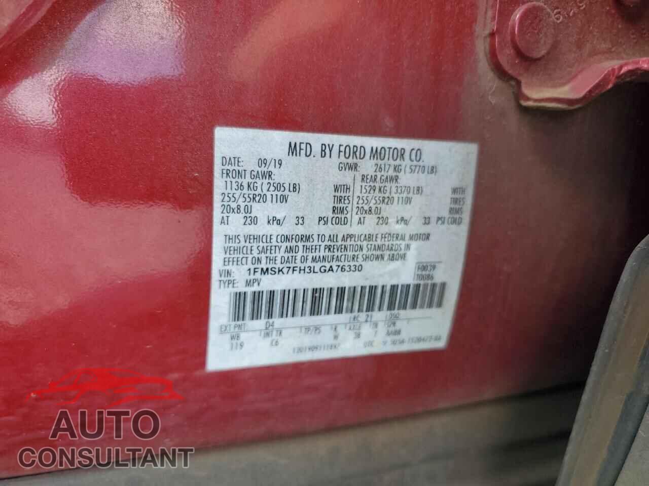 FORD EXPLORER 2020 - 1FMSK7FH3LGA76330