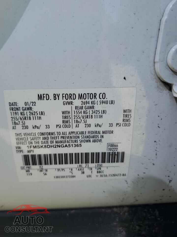 FORD EXPLORER 2022 - 1FMSK8DH2NGA51365