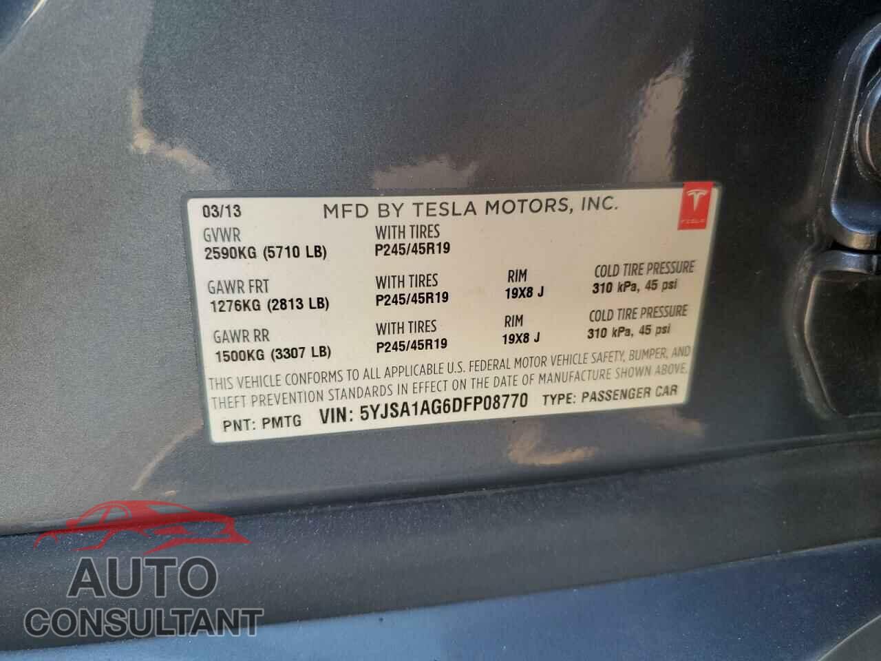 TESLA MODEL S 2013 - 5YJSA1AG6DFP08770