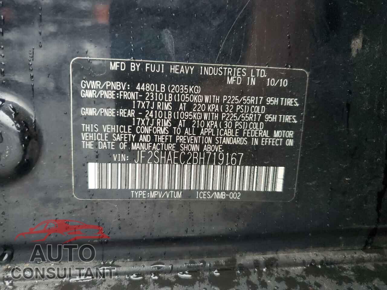 SUBARU FORESTER 2011 - JF2SHAEC2BH719167