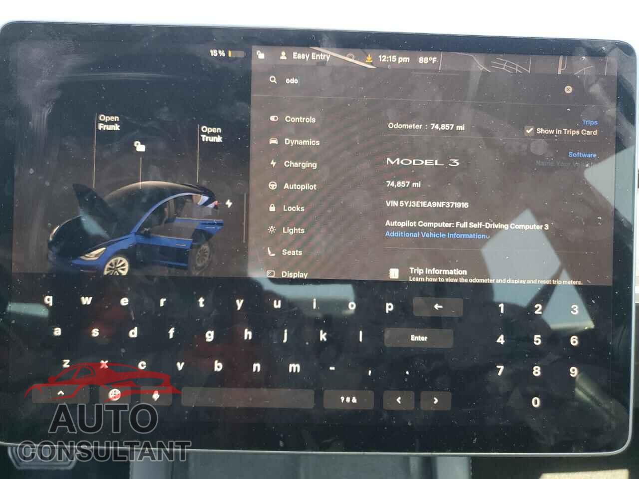 TESLA MODEL 3 2022 - 5YJ3E1EA9NF371916