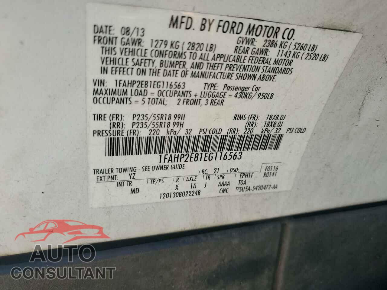 FORD TAURUS 2014 - 1FAHP2E81EG116563