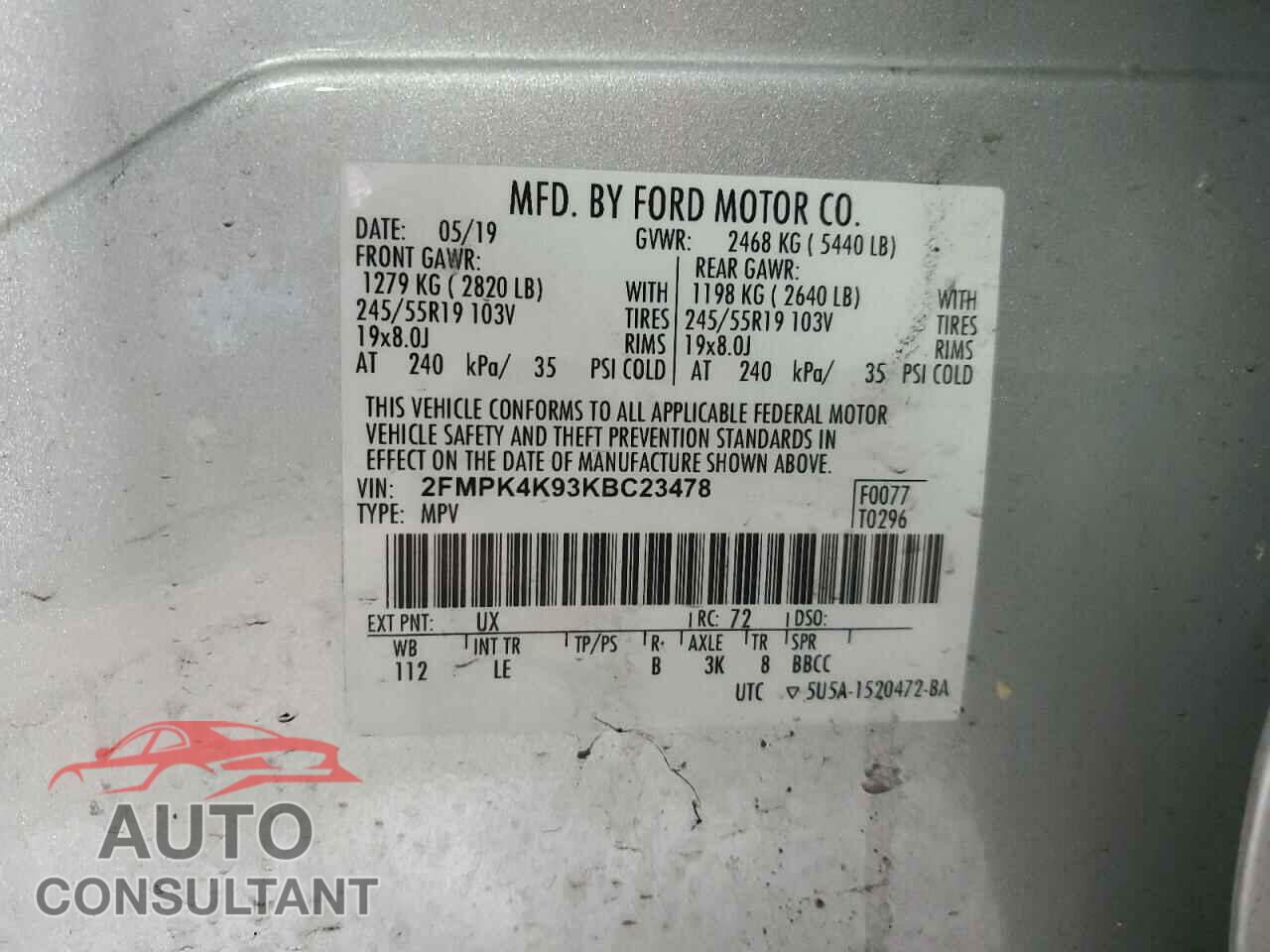 FORD EDGE 2019 - 2FMPK4K93KBC23478
