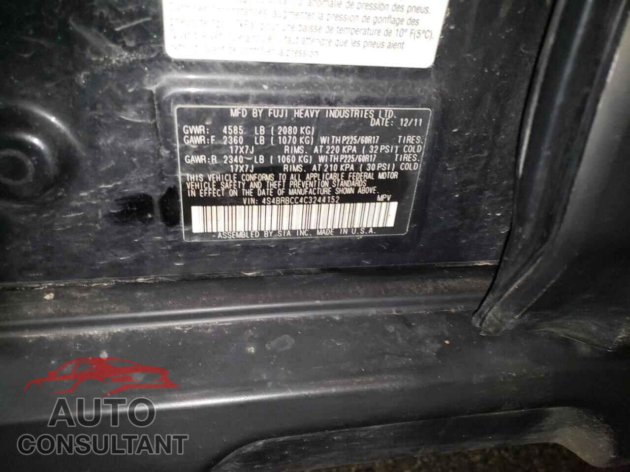 SUBARU OUTBACK 2012 - 4S4BRBCC4C3244152