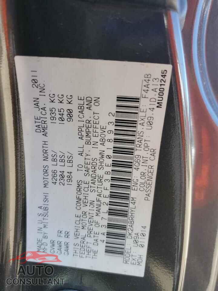 MITSUBISHI ECLIPSE 2011 - 4A37L2EF3BE018932