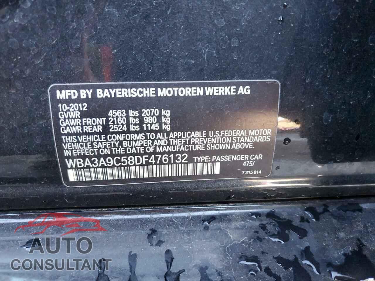 BMW 3 SERIES 2013 - WBA3A9C58DF476132