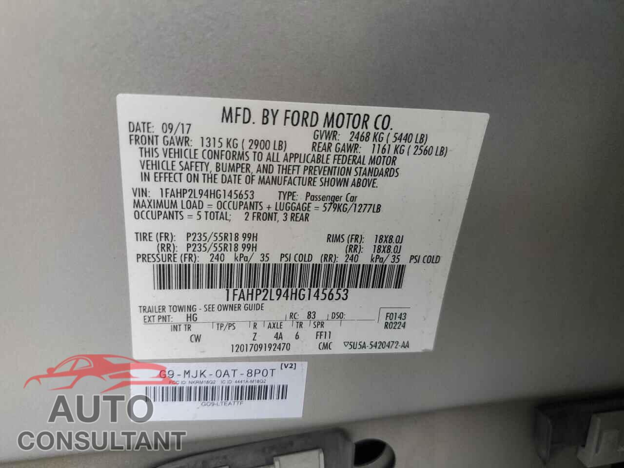 FORD TAURUS 2017 - 1FAHP2L94HG145653