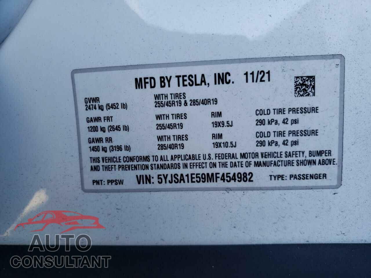 TESLA MODEL S 2021 - 5YJSA1E59MF454982