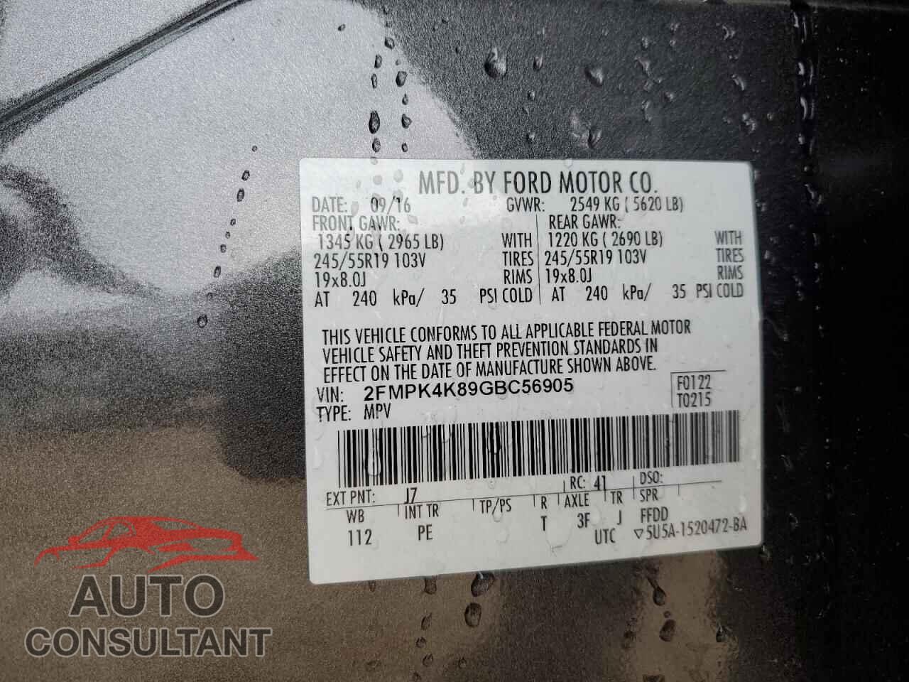 FORD EDGE 2016 - 2FMPK4K89GBC56905