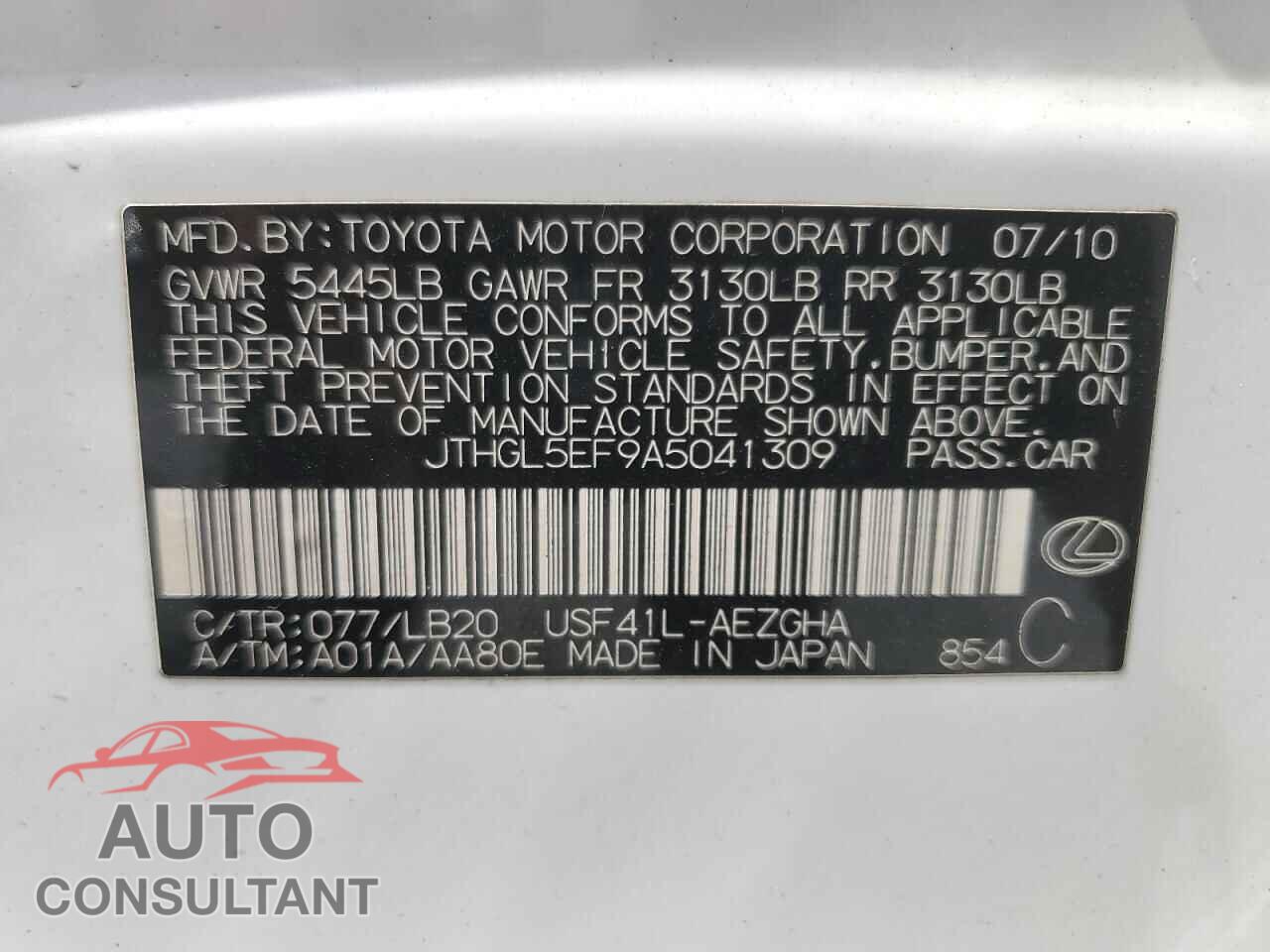LEXUS LS460 2010 - JTHGL5EF9A5041309