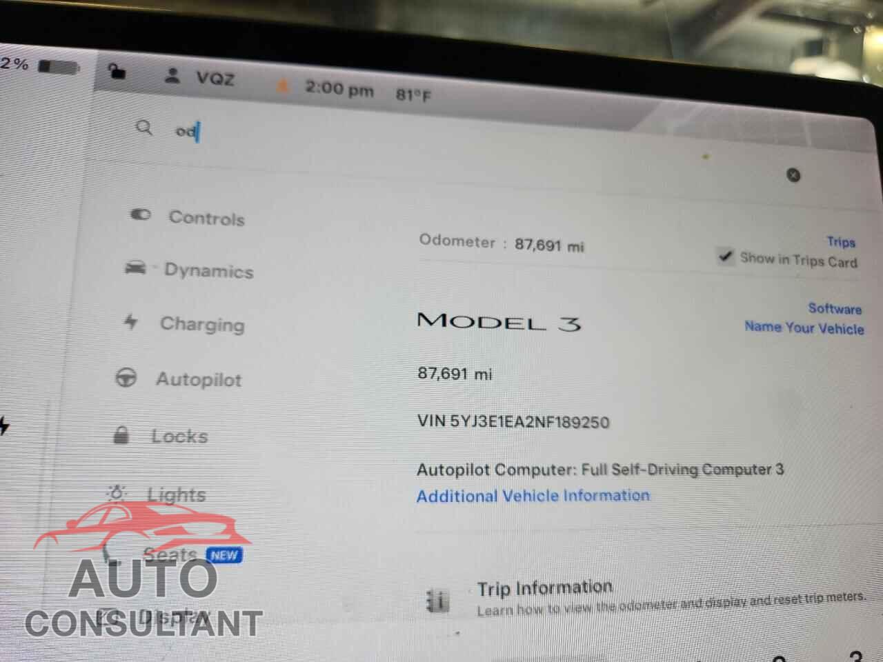 TESLA MODEL 3 2022 - 5YJ3E1EA2NF189250