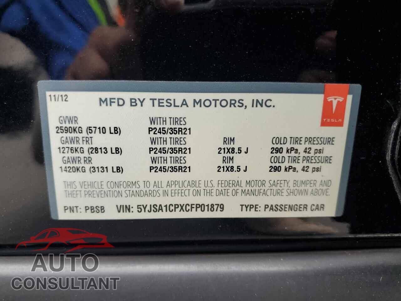 TESLA MODEL S 2012 - 5YJSA1CPXCFP01879