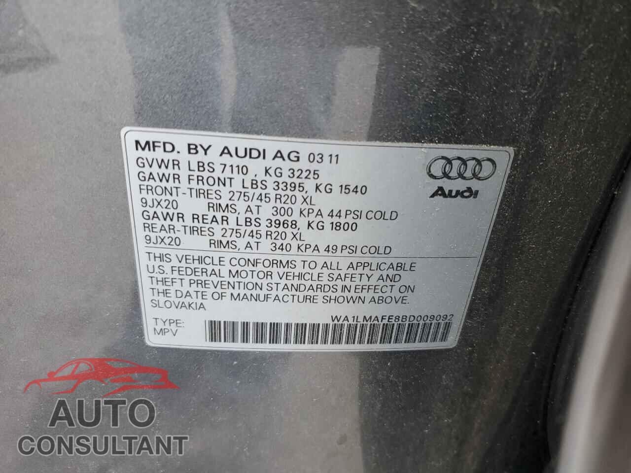AUDI Q7 2011 - WA1LMAFE8BD009092