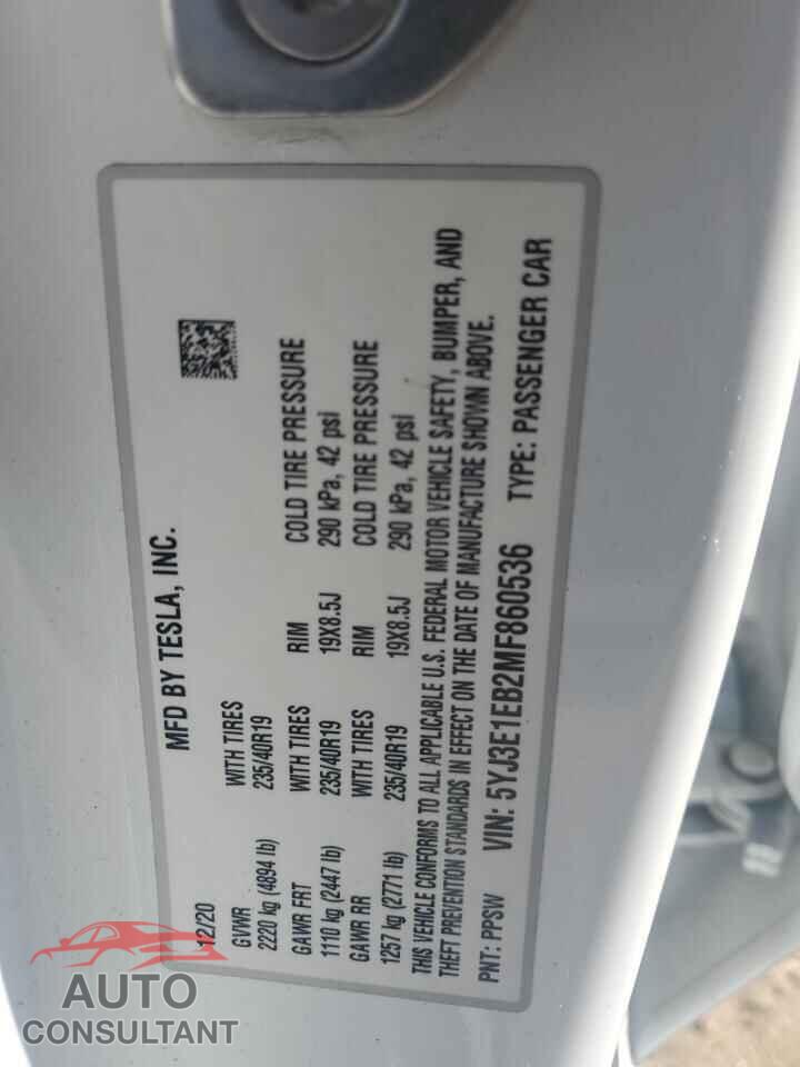 TESLA MODEL 3 2021 - 5YJ3E1EB2MF860536
