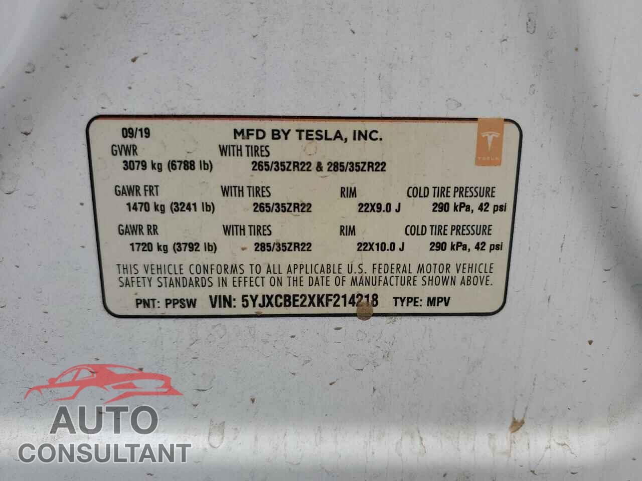 TESLA MODEL X 2019 - 5YJXCBE2XKF214218