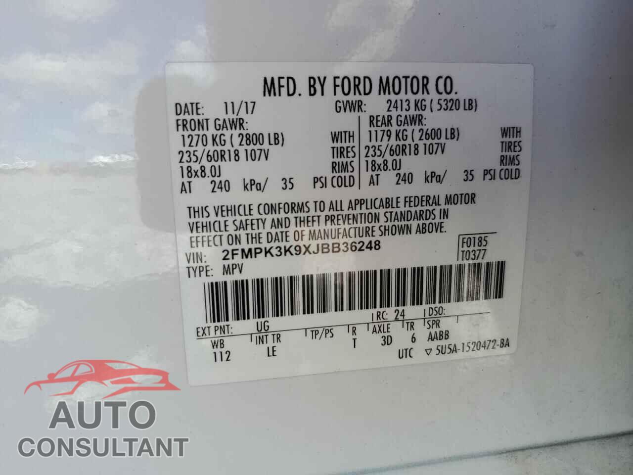 FORD EDGE 2018 - 2FMPK3K9XJBB36248